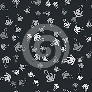 Grey Property and housing market collapse icon isolated seamless pattern on black background. Falling property prices