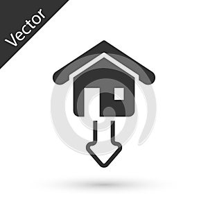 Grey Property and housing market collapse icon isolated on white background. Falling property prices. Real estate stock