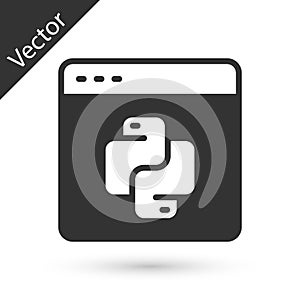 Grey Python programming language icon isolated on white background. Python coding language sign on browser. Device