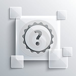 Grey Question mark icon isolated on grey background. FAQ sign. Copy files, chat speech bubble and chart. Square glass