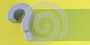 Grey question mark on lemon color wall background. Copy space. 3d illustration