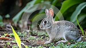 Grey rabbit. Sweet cute baby bunny with beautiful eyelashes and gray. AI Generative
