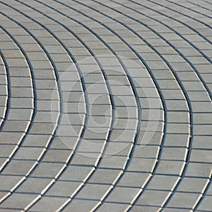 Grey Radial Cobblestone Pavement Texture Pattern Perspective, Textured Background Closeup