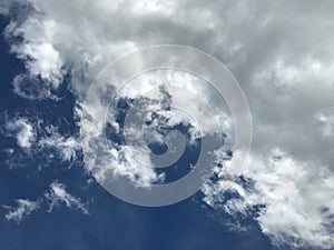 Grey raining storm cloudy and white clouds with dramatic bright blue sky