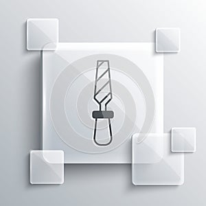 Grey Rasp metal file icon isolated on grey background. Rasp for working with wood and metal. Tool for workbench