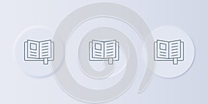 Grey Reading book icon isolated on grey background. Set icons in square buttons. Vector