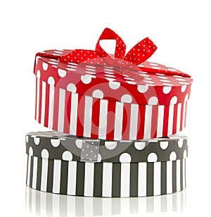 A grey and red giftbox