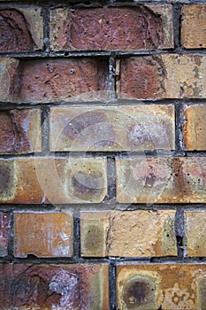 Grey red orange old vintage brick house wall background