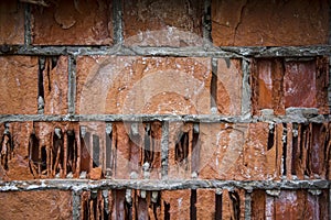 Grey red orange old vintage brick house wall background