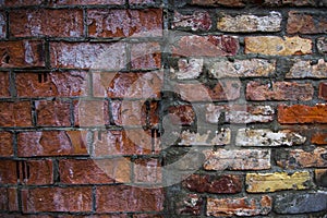 Grey red orange old vintage brick house wall background