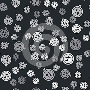 Grey Road sign warning two way traffic icon isolated seamless pattern on black background. Vector