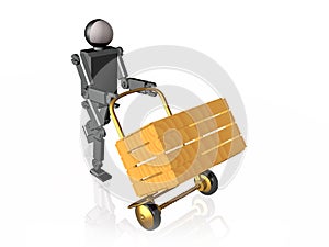 Grey robot with casegood