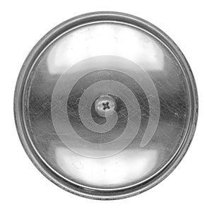 grey round steel plate with screw isolated over white