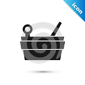 Grey Sauna bucket and ladle icon isolated on white background. Vector