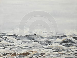 Gris el mar ondas aceite la pintura 