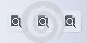 Grey Search concept with folder icon isolated on grey background. Magnifying glass and document. Data and information