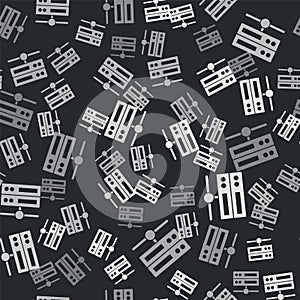 Grey Server, Data, Web Hosting icon isolated seamless pattern on black background. Vector
