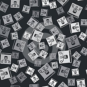 Grey Server, Data, Web Hosting icon isolated seamless pattern on black background. Vector