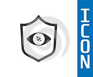 Grey Shield eye scan icon isolated on white background. Scanning eye. Security check symbol. Cyber eye sign. Vector