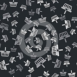 Grey Shopping basket icon isolated seamless pattern on black background. Online buying concept. Delivery service sign