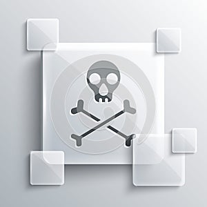 Grey Skull on crossbones icon isolated on grey background. Happy Halloween party. Square glass panels. Vector
