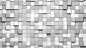Grey small box cube random geometric background. Abstract square pixel mosaic illustration. Land block background. Fantasy fractal