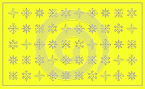 Grey snowflakes on a yellow background. Desktop Wallpaper. The design of the snowflakes