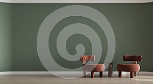 Grey sofa and side table against black wall background. Modern home interior design of cozy living room.