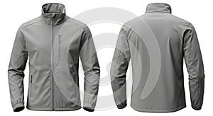 Grey Softshell Jacket Front and Back View Mockup