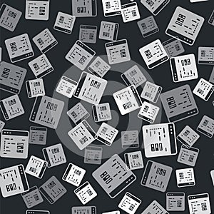 Grey Software, web developer programming code icon isolated seamless pattern on black background. Javascript computer