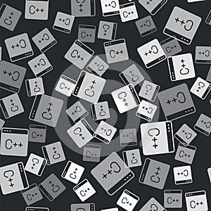 Grey Software, web developer programming code icon isolated seamless pattern on black background. Javascript computer