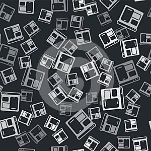 Grey Software, web developer programming code icon isolated seamless pattern on black background. Javascript computer