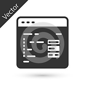 Grey Software, web developer programming code icon isolated on white background. Javascript computer script random parts