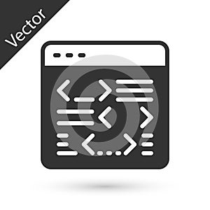 Grey Software, web developer programming code icon isolated on white background. Javascript computer script random parts