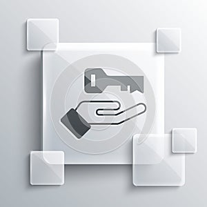 Grey Solution to the problem in psychology icon isolated on grey background. Key. Therapy for mental health. Square