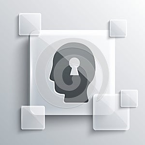 Grey Solution to the problem in psychology icon isolated on grey background. Key. Therapy for mental health. Square