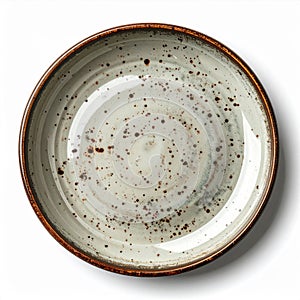 Grey Speckled Ceramic Plate on White Background