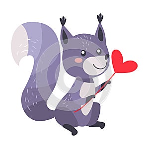 Grey Squirrel with Heart on Stick Isolated White