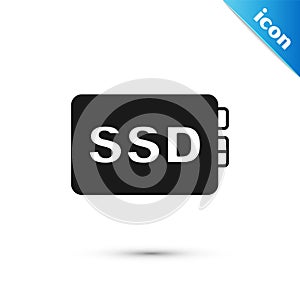 Grey SSD card icon isolated on white background. Solid state drive sign. Storage disk symbol. Vector