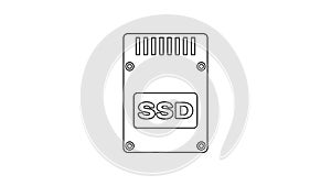 Grey SSD card line icon on white background. Solid state drive sign. Storage disk symbol. 4K Video motion graphic