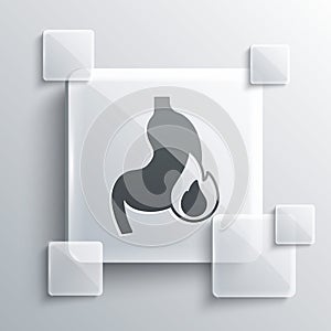 Grey Stomach heartburn icon isolated on grey background. Stomach burn. Gastritis and acid reflux, indigestion and