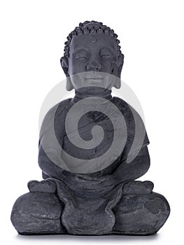 Grey stone Buddha statue on white photo