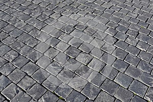 Grey stone cobblestone background paving