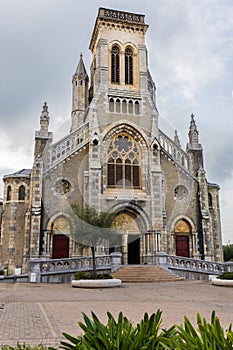 The grey stone neo-Gothic Church of Saint EugÃ©nie. Biarritz, France photo