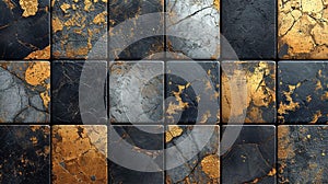 Grey stone tiles and gold, background, graphic recourse
