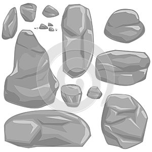 Grey stones collection. Vector illustration set.