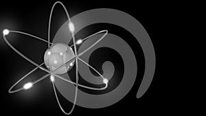 Grey stylized atom and electron orbits. Scientific background with free space for captions. Nuclear, physics, atomic