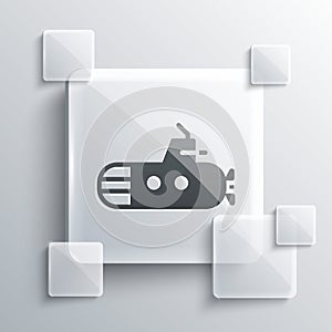 Grey Submarine icon isolated on grey background. Military ship. Square glass panels. Vector