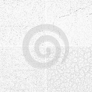 Grey subtle dotted grunge vector textures, distressed noise weathered patterns set