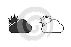 Grey Sun and cloud weather line icon set isolated on white background. Vector